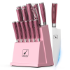 imarku 16-Pieces Kitchen Knife Set, High Carbon Stainless Steel Knives Set for Kitchen, Ultra Sharp Knife Block Set with Sharpener, Pink